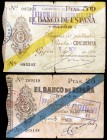 1936. Gijón. 25 y 50 pesetas. (Ed. C33 y C34). 5 de noviembre. Lote de 2 billetes. BC.