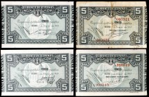 1937. Bilbao. 5 pesetas. (Ed. C37a a C37d). 1 de enero. Serie A. Lote de 4 billetes con diferentes antefirmas: Banco Hispano Americano y Banco Central...