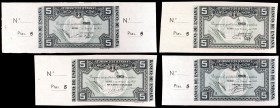 1937. Bilbao. 5 pesetas. 1 de enero. Lote de 4 billetes con diferentes antefirmas: Banco Hispano Americano, Banco Urquijo Vascongado, Banco Central y ...