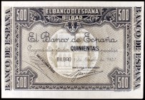 1937. Bilbao. 500 pesetas. (Ed. NE26d). 1 de enero. Antefirma del Banco Urquijo Vascongado. S/C-.