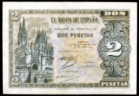1937. Burgos. 2 pesetas. (Ed. D27). 12 de octubre. Serie A. Escaso. MBC+.