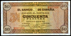 1938. Burgos. 50 pesetas. (Ed. D32a). 21 de noviembre. Serie B. Leve doblez. Pleno apresto. MBC+.