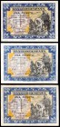 1940. 1 peseta. (Ed. D42 y D42a). 1 de junio. Hernán Cortes. Tres billetes, 2 sin serie y 1 serie C. MBC/EBC+.