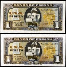 1940. 1 peseta. (D43 y D43a). 4 de septiembre. Santa María. 2 billetes, sin serie y serie D. MBC/EBC+.
