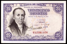 1946. 25 pesetas. (Ed. D51a). 19 de febrero, Flórez Estrada. Serie G. EBC.
