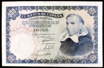 1946. 500 pesetas. (Ed. D53). 9 de febrero. Padre Vitoria. Leve doblez, pero buen ejemplar. Raro. EBC-.