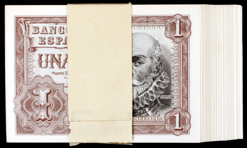 1953. 1 peseta. (Ed. D66a). 22 de julio, Marqués de Santa Cruz. Lote de 100 bill...