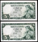 1954. 5 pesetas. (Ed. D67a). 22 de julio, Alfonso X. Pareja correlativa, serie R. S/C-.