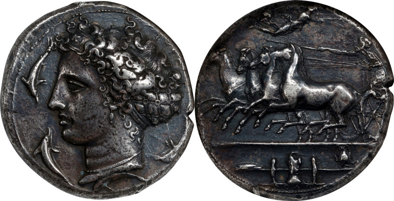 SICILY. Syracuse. Dionysios I, 406-367 B.C. AR Dekadrachm (43.17 gms), ca. 405-4...