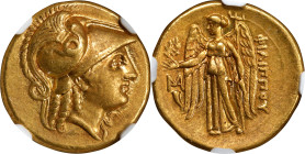 MACEDON. Kingdom of Macedon. Philip III, 323-317 B.C. AV Stater (8.52 gms), Abydos Mint. NGC Ch EF, Strike: 5/5 Surface: 5/5.
Pr-P30. Obverse: Helmet...