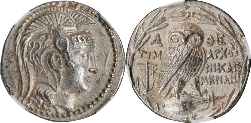 ATTICA. Athens. AR Tetradrachm (16.85 gms), 134/3 B.C. NGC AU*, Strike: 5/5 Surf...