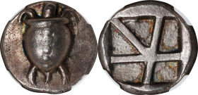 AEGINA. AR Stater (12.14 gms), ca. 480-457 B.C. NGC AU, Strike: 5/5 Surface: 2/5.
HGC-6, 435; SNG Cop-507. Obverse: Sea turtle, with head in profile ...