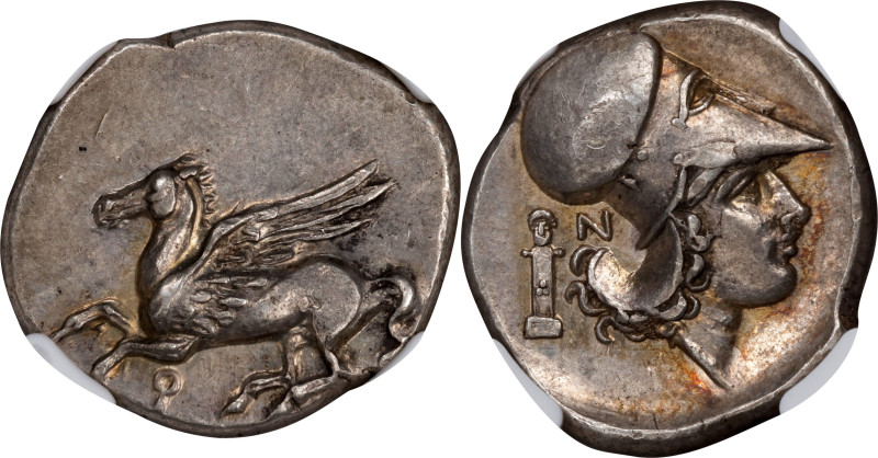 CORINTHIA. Corinth. AR Stater (8.61 gms), ca. 345-307 B.C. NGC Ch AU, Strike: 4/...