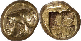 IONIA. Phokaia. EL Hekte (2.46 gms), ca. 387-326 B.C. NGC EF, Strike: 4/5 Surface: 3/5. Scuff.
Bodenstedt-111. Obverse: Helmeted head of Athena left;...