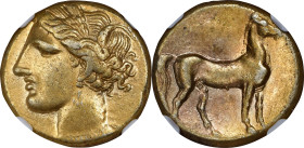 ZEUGITANA. Carthage. EL Stater (7.43 gms), Carthage Mint, ca. 290-270 B.C. NGC Ch EF, Strike: 5/5 Surface: 4/5. Scratch.
MAA-13; SNG Cop-Unlisted. Ob...