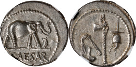 JULIUS CAESAR. AR Denarius (3.77 gms), Military Mint Traveling with Caesar, 49 B.C. NGC MS, Strike: 5/5 Surface: 4/5.
Cr-443/1; CRI-9; Syd-1006; RSC-...