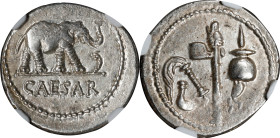 JULIUS CAESAR. AR Denarius (3.81 gms), Military Mint Traveling with Caesar, 49 B.C. NGC Ch AU, Strike: 4/5 Surface: 4/5.
Cr-443/1; CRI-9; Syd-1006; R...