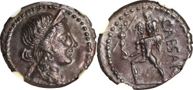 JULIUS CAESAR. AR Denarius (3.57 gms), Military Mint traveling with Caesar in North Africa, ca. 48-47 B.C. NGC AU, Strike: 5/5 Surface: 3/5.
Cr-458/1...