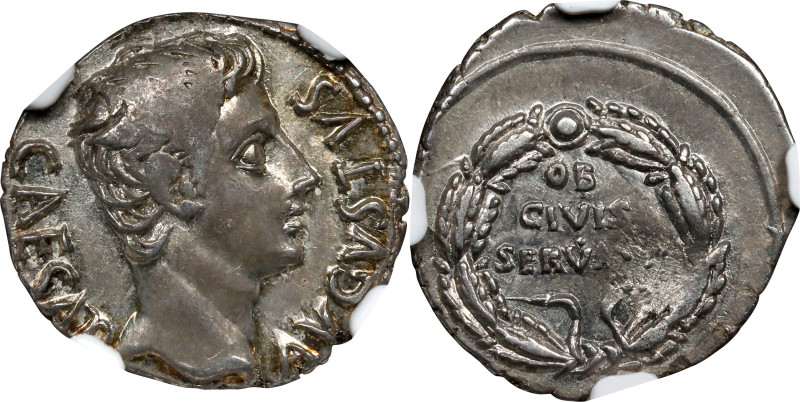 AUGUSTUS, 27 B.C.- A.D. 14. AR Denarius (3.53 gms), Uncertain Mint in Spain, pos...