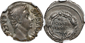AUGUSTUS, 27 B.C.- A.D. 14. AR Denarius (3.53 gms), Uncertain Mint in Spain, possibly Colonia Patricia, 19-18 B.C. NGC AU, Strike: 2/5 Surface: 5/5.
...