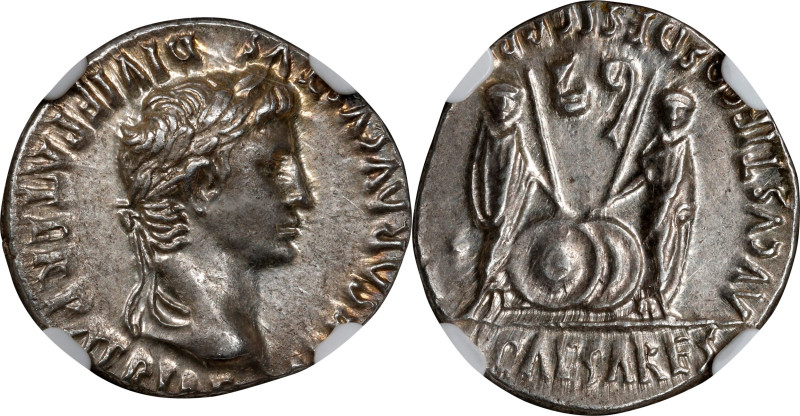 AUGUSTUS, 27 B.C.- A.D. 14. AR Denarius (3.97 gms), Lugdunum Mint, 2 B.C.- A.D. ...