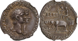 NERO WITH AGRIPPINA JUNIOR, A.D. 54-68. AR Denarius (3.40 gms), Rome Mint, ca. A.D. 55. NGC EF, Strike: 5/5 Surface: 3/5. Edge Chips.
RIC-17; RSC-4. ...