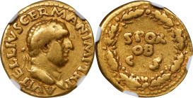 VITELLIUS, A.D. 69. AV Aureus (7.01 gms), Rome Mint. NGC Ch F, Strike: 5/5 Surface: 5/5.
RIC-82; Cali-574. Obverse: Laureate bust right; Reverse: SPQ...