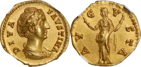 DIVA FAUSTINA SENIOR (WIFE OF ANTONINUS PIUS). AV Aureus (7.35 gms), Rome Mint, struck under Antoninus Pius, ca. A.D. 146-161. NGC MS, Strike: 5/5 Sur...