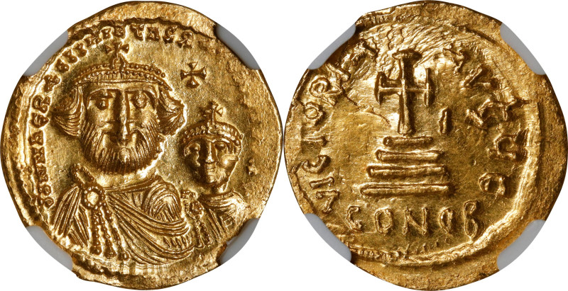 HERACLIUS with HERACLIUS CONSTANTINE, 610-641. AV Solidus (4.45 gms), Constantin...