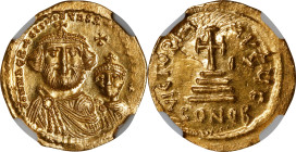 HERACLIUS with HERACLIUS CONSTANTINE, 610-641. AV Solidus (4.45 gms), Constantinople Mint, 5th Officina, ca. 616-625. NGC MS, Strike: 4/5 Surface: 4/5...