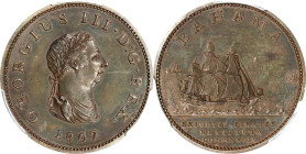 BAHAMAS. Penny, 1807. Birmingham (Soho) Mint. George III. PCGS PROOF-63 Brown.
KM-1; Prid-3. Engrailed edge. A VERY RARE proof offering with a popula...