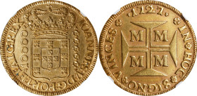 BRAZIL. 10000 Reis, 1727-M. Minas Gerais (Vila Rica) Mint. Joao V. NGC AU Details--Reverse Repaired.
Fr-34; KM-116. A most impressive example, this s...