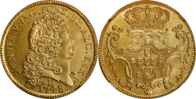 BRAZIL. 6400 Reis (Peca), 1748-B. Bahia Mint. Joao V. NGC Unc Details--Obverse Cleaned.
Fr-51; KM-151. Emanating from one of the final years in the r...