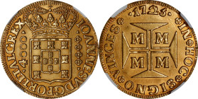 BRAZIL. 4000 Reis, 1725-M. Minas Gerais (Vila Rica) Mint. Joao V. NGC AU Details--Tooled.
Fr-35; KM-115. A fairly SCARCE type, no matter the minor to...