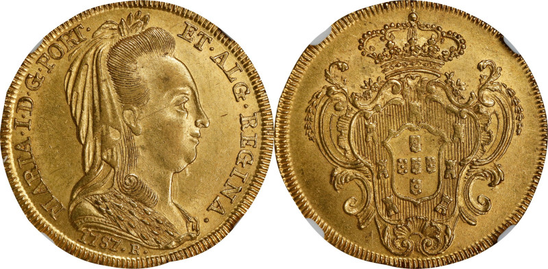 BRAZIL. 6400 Reis (Peca), 1787-R. Rio de Janeiro Mint. Maria I. NGC MS-62.
Fr-8...