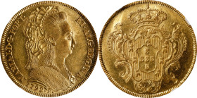 BRAZIL. 6400 Reis (Peca), 1792-R. Rio de Janeiro Mint. Maria I. NGC MS-63.
Fr-87; KM-226.1. Quite brilliant and enchanting, this Choice offerings pre...