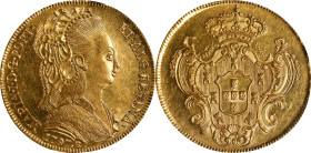 BRAZIL. 6400 Reis (Peca), 1797-R. Rio de Janeiro Mint. Maria I. NGC MS-62.
Fr-87; KM-226.1. Emanating from the antepenultimate year in the reign of M...