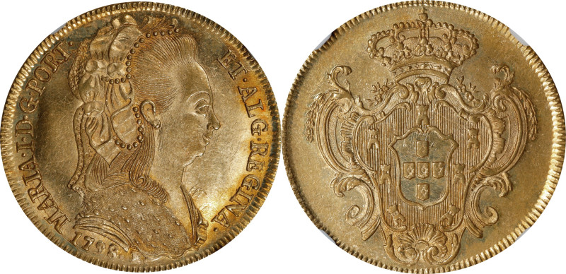 BRAZIL. 6400 Reis (Peca), 1798-R. Rio de Janeiro Mint. Maria I. NGC MS-63.
Fr-8...