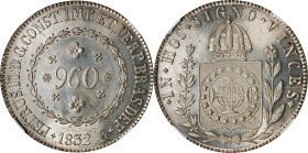 BRAZIL. 960 Reis, 1832-R. Rio de Janeiro Mint. Pedro II. NGC Unc Details--Obverse Cleaned.
KM-385. A SCARCE and popular type, and the first year in a...