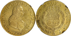 COLOMBIA. 8 Escudos, 1771-PN J. Popayan Mint. Charles III. NGC AU Details--Cleaned.
Fr-24; KM-38.2; Cal-2036. From the final year in which Charles II...