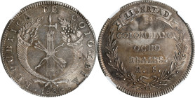 COLOMBIA. 8 Reales, 1836-BA RS. Bogota Mint. NGC MS-61.
KM-89. A wonderful example of the popular type, this tremendous example delivers a seldom see...