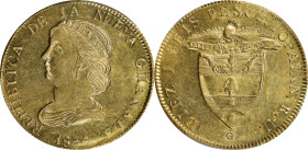 COLOMBIA. 16 Pesos, 1838-POPAYAN RU. Popayan Mint. PCGS MS-62.
Fr-75; KM-94.2. A few subtle adjustment marks are noted near the edges on this enchant...