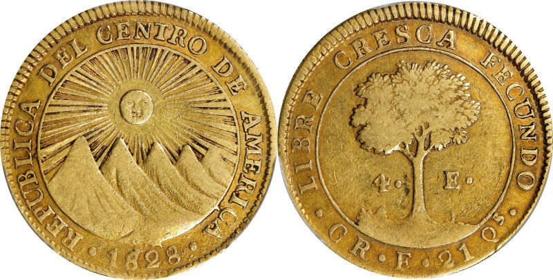 COSTA RICA. Central American Republic. 4 Escudos, 1828-CR F. San Jose Mint. PCGS...