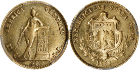 COSTA RICA. 1/2 Escudo, 1850-JB. San Jose Mint. PCGS MS-61.
Fr-10; KM-97. Mintage: 3,388. An ever-popular type in a fairly SCARCE grade level, this e...