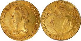 ECUADOR. 4 Escudos, 1836-QUITO FP. Quito Mint. PCGS AU-58.
Fr-4; KM-19. A gleaming example, this tremendous specimen delivers a charm and appeal that...