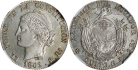 ECUADOR. 2 Reales, 1862-QUITO GJ. Paris Mint. NGC MS-64.
KM-40. Though citing Quito, this VERY RARE emergency issue was in fact struck in Paris. One ...