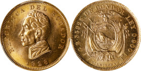 ECUADOR. Condor, 1928. Birmingham (Heaton) Mint. PCGS MS-65.
Fr-11; KM-74. A beautiful Gem example of an elusive type, delivers a warm luster and ful...