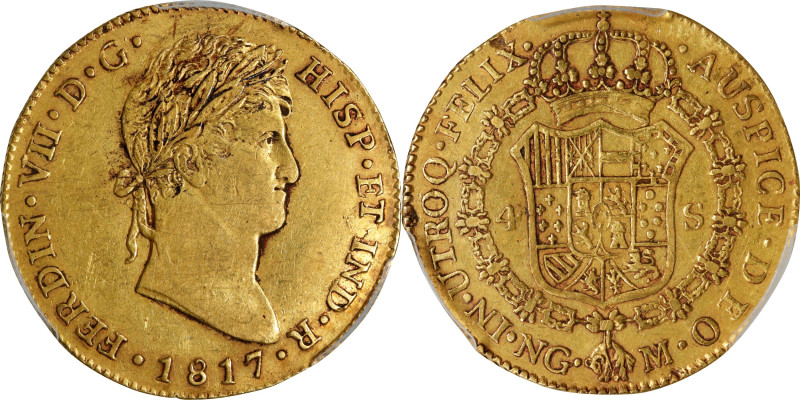 GUATEMALA. 4 Escudos, 1817-NG M. Nueva Guatemala Mint. Ferdinand VII. PCGS Genui...