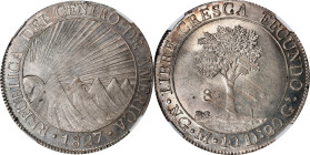 GUATEMALA. Central American Republic. 8 Reales, 1827-NG M. Nueva Guatemala Mint. NGC MS-64.
KM-4. Highly shimmering and presenting a light, steely gr...
