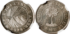 GUATEMALA. Central American Republic. 1/2 Real, 1824-NG M. Nueva Guatemala Mint. NGC MS-66.
KM-2. Tied with just one other specimen for the top spot ...